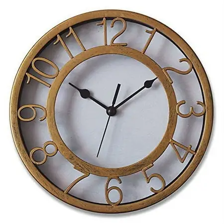 Gold Silent Wall Clock Non-ticking Wall Clock 8 Round Ready to Hang Decor Wall Clock With Plastic Bezel