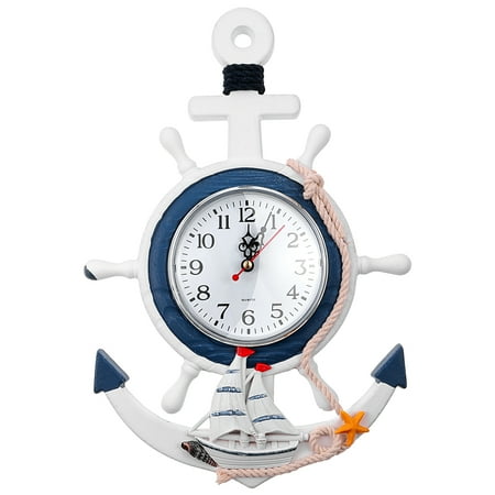 Gong BESPORTBLE Mediterranean Style Anchor Clock Sea Theme Nautical Ship Wheel Hanging Clock Decoration