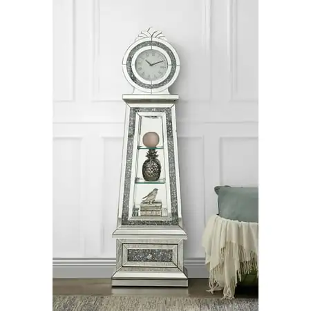 Grandfather Clock with Storage Cabinets, Floor and Grandfather Clocks with Led Mirrored and Faux Diamonds, Silver Howard Miller Grandfather Clock for Living Room Apartment, Silver Floor Style 3