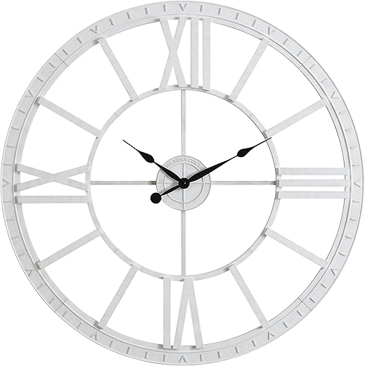 Grant DIY Wall Clock, White 40 Inch Extra Large Round Plastic Roman Numeral Farmhouse Decor for Living Room, Kitchen