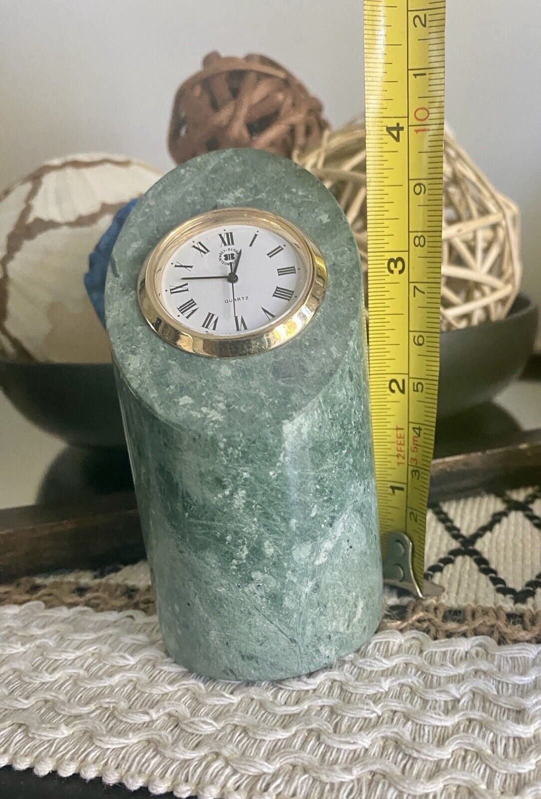 Green Marble Pyramid Quartz Desk Clock Paperweight Japan movement 4” Tall