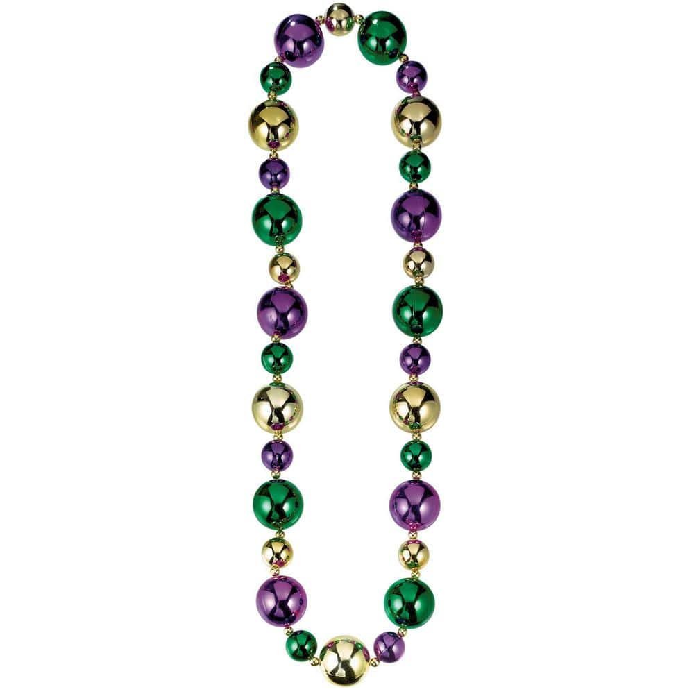 Green, Purple and Gold Plastic Mardi Grass Large Bead Necklaces (2-Pack)