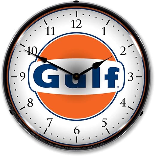 Gulf Logo LED Wall Clock, Retro/Vintage, Lighted, 14 inch