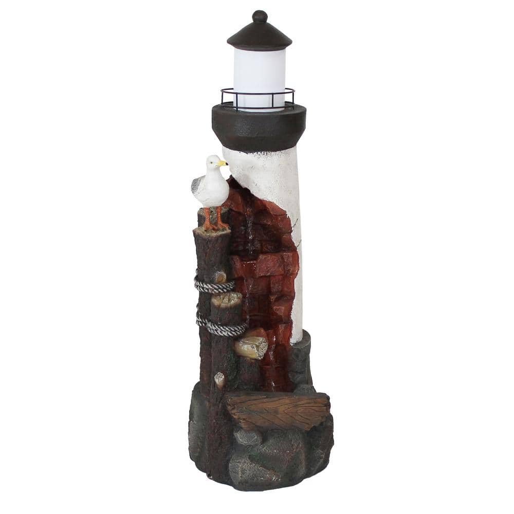 Gull's Cove Outdoor Lighthouse Cascading Water Fountain with LED Light