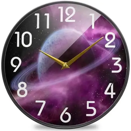 GZHJMY 3D Beautiful Saturn's Rings Print Round Wall Clock, 9.5 Inch Silent Battery Operated Quartz Analog Quiet Desk Clock for Home,Office,School