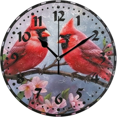 GZHJMY Cardinal Bird Pattern Wall Clock, Silent Non Ticking 10 Inch Battery Operated Wall Clocks, Easy to Read Clock for Home Kitchen Living Room Bathroom Office Decor