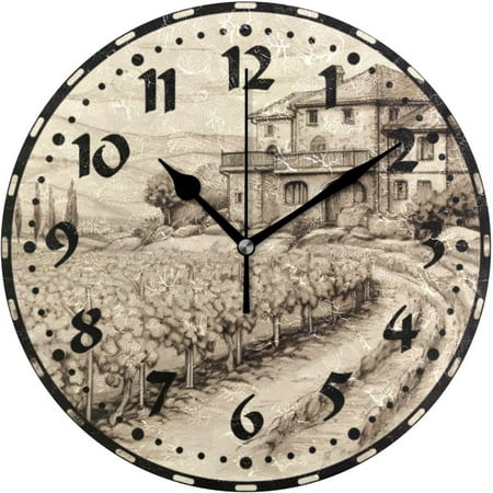 GZHJMY Italian Vintage Drawing Wall Clock, Silent Non Ticking 10 Inch Battery Operated Wall Clocks, Easy to Read Clock for Home Kitchen Living Room Bathroom Office Decor