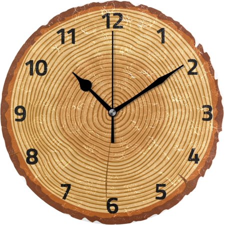 GZHJMY Wall Clocks Decorative Bedroom Silent Kitchen Living Room Desktop Modern Tree Trunk Rings Wood Tabletop Shelf Clocks Round Battery Operated 10 Inch Non-Ticking