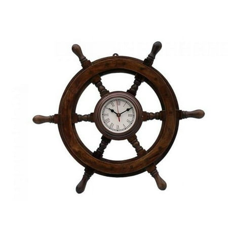 Handcrafted Model Ships 12 in. Deluxe Class Wood & Ship Steering Wheel Clock - Antique Copper