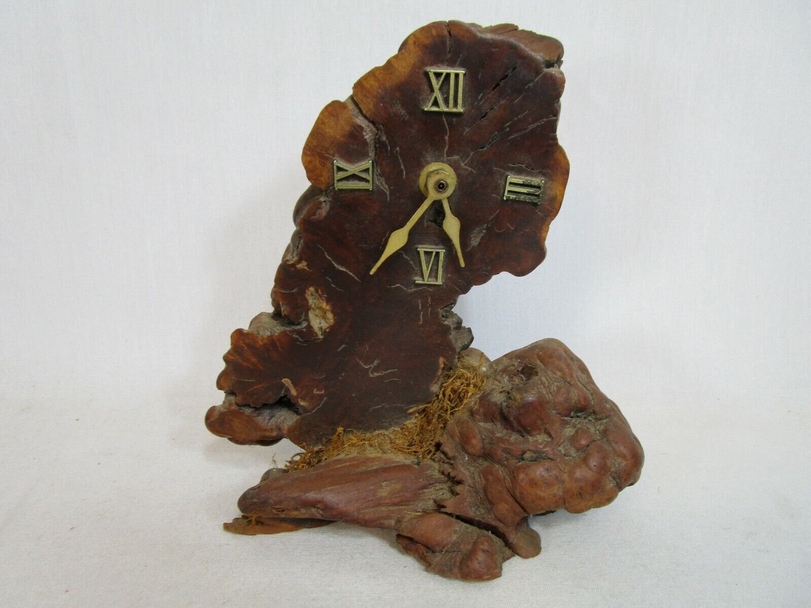 Handcrafted Natural Burl Wood Desk Clock Vintage
