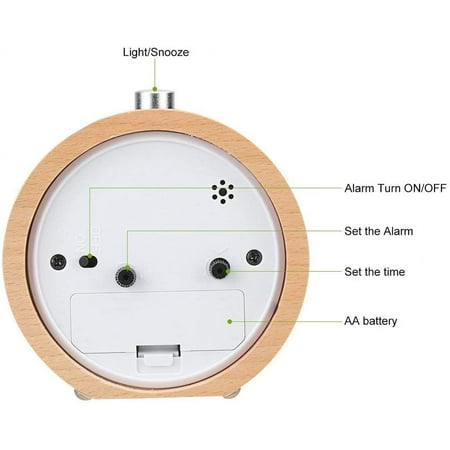 Handmade Wooden Round Clock Wood Alarm Clock Classic Silent Small Bedside Alarm Clo[3369]