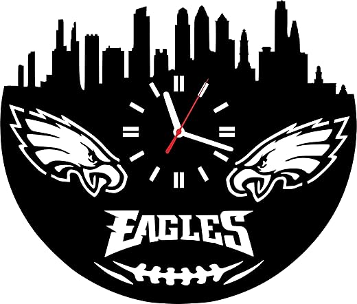 Handmade Wooden Wall Clock for Eagles Lover Gifts for Men Women him Boys dad, Unique Wall Home Decor, Football Gifts Ideas Birthday Christmas