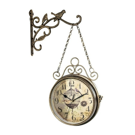 Hanging Clock Vintage Large Numbers Double Sided Antique-Look Wall Station Clock for Outdoor