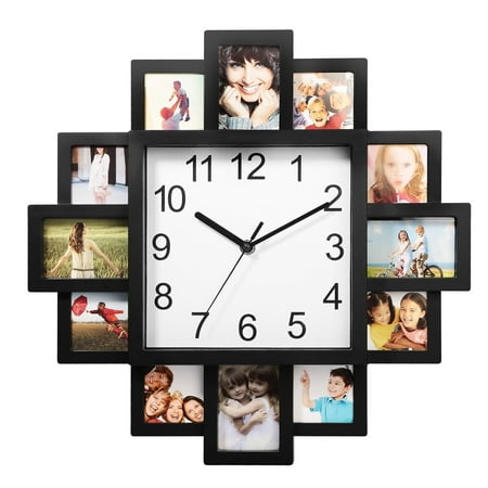 Hanging Wall Clock Picture Collage Photo Frame Decoration W/12-Picture Display