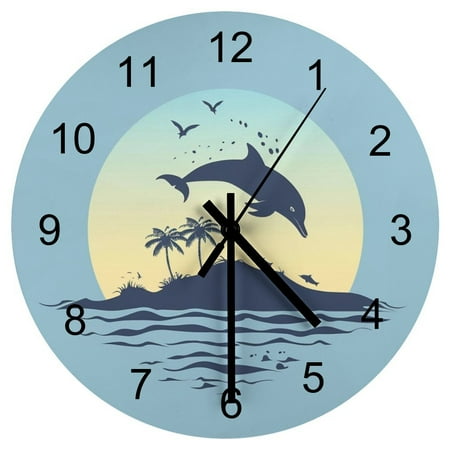 HANMUN Dolphin Simple Round Wood Wall Clocks - Battery Operated Silence Modern Decorative for Living Room Office, 11.8 Inch, USA