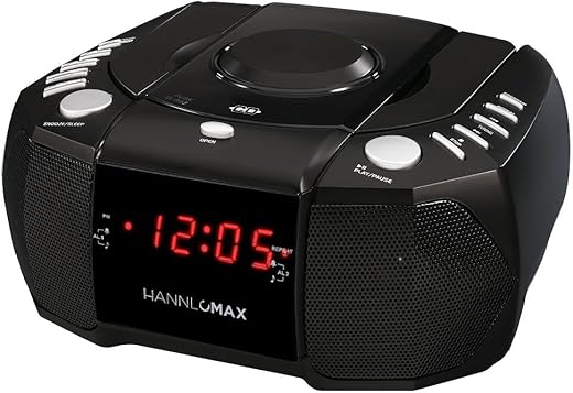 HANNLOMAX HX-334CD CD Player with PLL AM/FM Radio, Digital Clock with Dual Alarm, Red LED Display, Aux-in, AC Operation only. (Black)