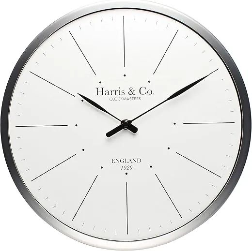 HARRIS & CO. CLOCKMASTERS ( 13 inch Premium Luxury Metal Wall Clock with Curved Glass and Silent Sweep Noiseless Technology,Minimalist Design Model Name - Downing Street