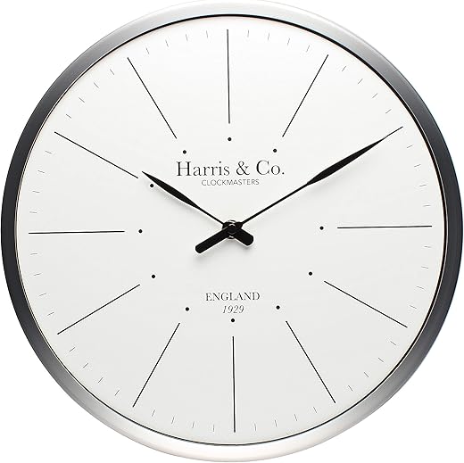 HARRIS & CO. CLOCKMASTERS ( 13 inch Premium Luxury Metal Wall Clock with Curved Glass and Silent Sweep Noiseless Technology,Minimalist Design Model Name - Downing Street