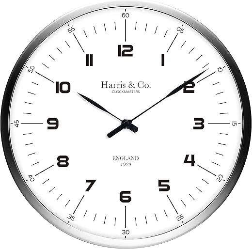 HARRIS & CO. CLOCKMASTERS ( 13 inch Premium Luxury Wall Clock Number Dial (Metal Frame & Curved Glass)(Silent Sweep Noiseless Technology) Model Name - Harley Street