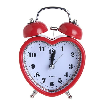 Heart Shape Bell Alarm Clock No Ticking Silent Night Light for Time Clocks for Kids Girls Bedroom Snooze Wake Up Clocks Gift Supplies