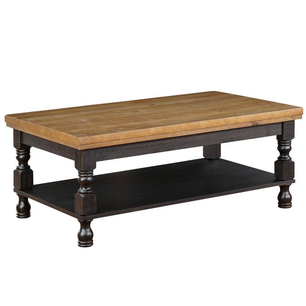 Heavenly 47.5 in. Antique Black and Oak Rectangle Wood Coffee Table with...
