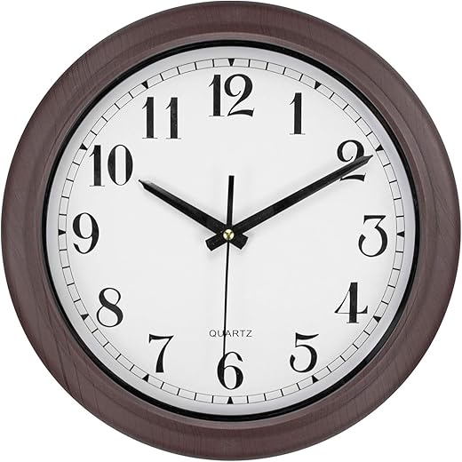 Hedume Round Wall Clock Silent Non Ticking, 13 Inch Quality Quartz Battery Operated Easy to Read Waterproof Wall Clock for Home, Office, Classroom, School (Brown Stripes)