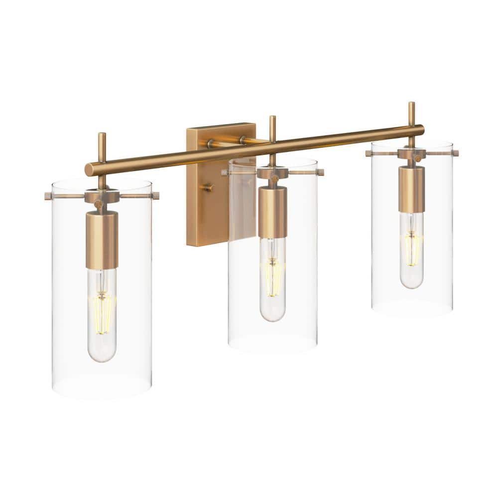Heidi 27 in. 3-Lights Bathroom Vanity Light Fixture with Gold Metal Frame...
