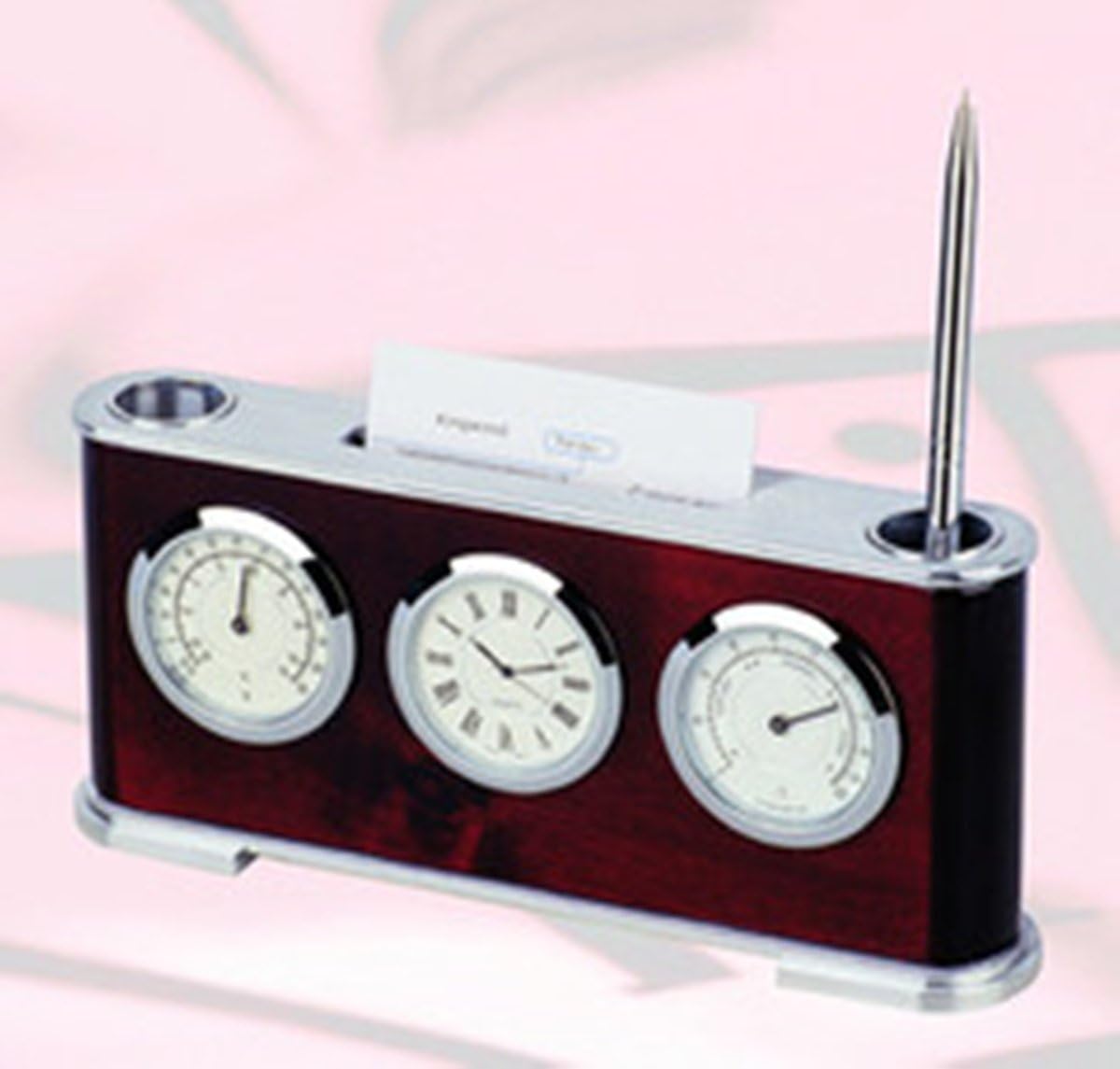 Heim Concept 15130 Elegance Clock, Pen Stand and Card Holder, Silver