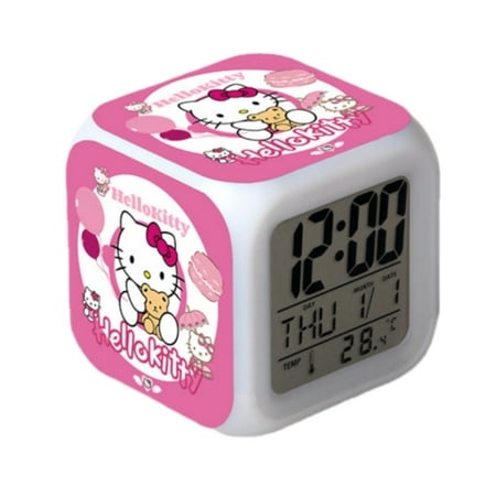 Hello Kitty Alarm Clocks Cartoon Anime Led Clock Children Bedroom Decor Kawaii Desk Clock Digital Night Light Kids Birthday Gift