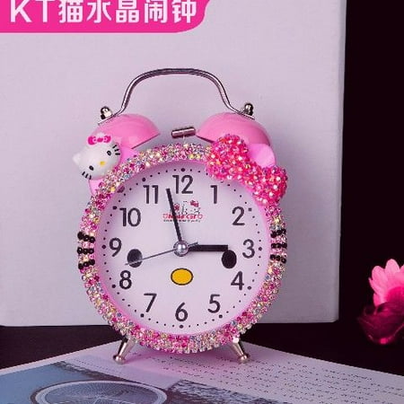 Hello Kitty cartoon alarm clock Kawaii creative mute bedside alarm simple clock rhinestone cute alarm clock Christmas giftft