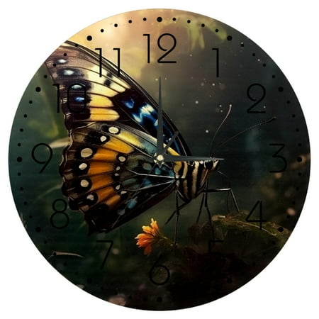 HemaKayy Decorative Wall Clock | Silent Non-Ticking 8 Inch Wooden Battery Operated Clock | Perfect Home, Kitchen, Living Room & Office Decor - Unique Gift Idea - Butterfly Nature Forest