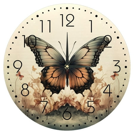 HemaKayy Decorative Wall Clock | Silent Non-Ticking 8 Inch Wooden Battery Operated Clock | Perfect Home, Kitchen, Living Room & Office Decor - Unique Gift Idea - Ink Brown Butterfly