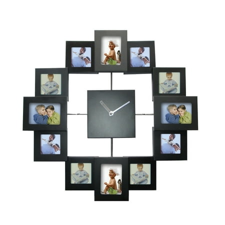 Hemoton 14 Inch Photo Frame Fashion Clock Metal Photo Frame Wall Clock Color Paint Aluminum Frame Clock without Battery (Black)