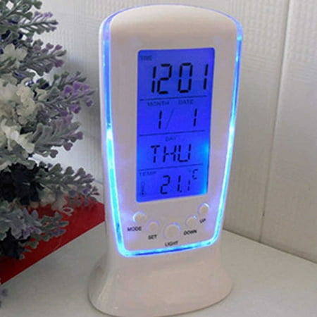 HEVIRGO LED Digital Alarm Clock with Blue Backlight Electronic Calendar Thermometer Gift