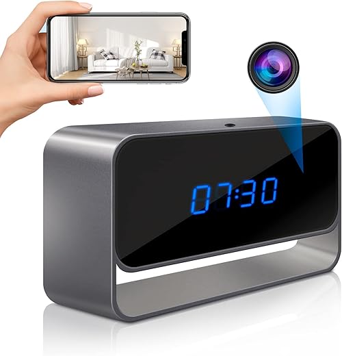 Hidden Camera Clock-Full HD 1080P WiFi Spy Camera -Wireless Remote Camera Clock with Night Vision and Motion Detection Alert- Nanny Cam Surveillance for Home Office Security