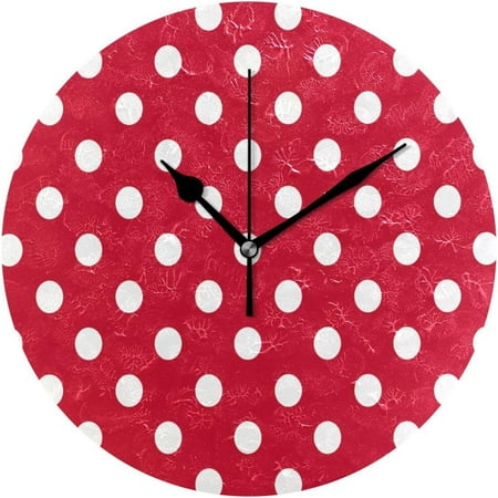 Hidove Round Digital Clock Red Polka Dot(1) Creative Decorative Quiet Not Ticking Clock,Bedroom Living Room Bathroom Kitchen Office Wall Ornament (Black 10x10In)