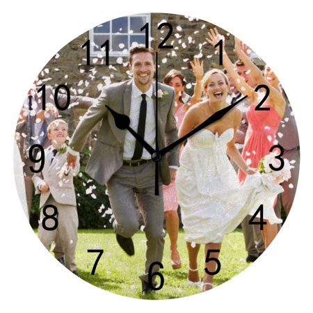 Hidove Round Wall Clock Home Decorative, Guests Throwing Confetti Over Bride And Groom Wall Clock 10 inch Silent Non Ticking Quartz Battery Operated Clock Easy to Read