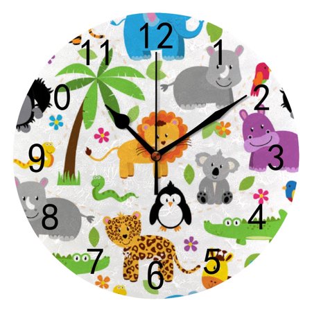 Hidove Round Wall Clock Home Decorative, Zoo Wall Clock 10 inch Silent Non Ticking Quartz Battery Operated Clock Easy to Read