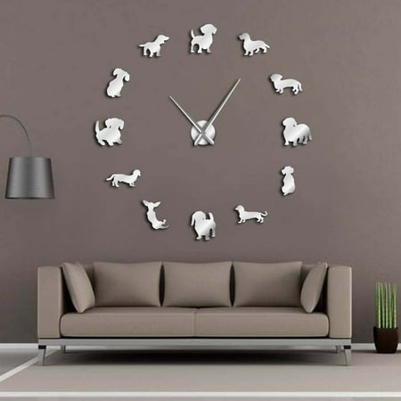 HIMIWAY Transform Your Home into a Timeless Haven with this Classy Home Clock DIY Dachshund Wall Art Wiener Dog Puppy Frameless Giant Clock With Mirror Effect