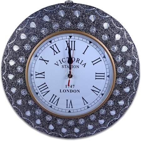 Hind Handicrafts - Glass Handcrafted Antique 16 Wall Clock - Retro Non-Ticking Sweep Movement Roman Numerals Decorative for Office Bedroom Living Room Kids Room Kitchen