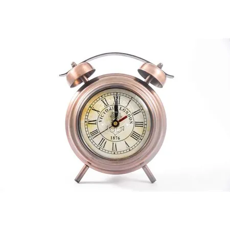 Hind Handicrafts Antique Copper 4 Aluminium Table Clock - Retro Non-Ticking Table Desk Battery Operated with Sweep Quartz Movement Roman Numerals Decorative for Bedroom Living Room Kids Room