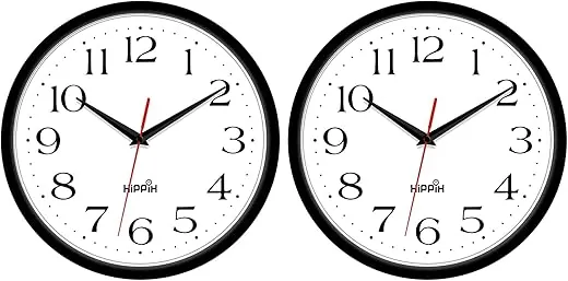 HIPPIH 2 Pack Silent Wall Clock, 10 Inch Non Ticking Quiet Digital Sweep Decorative Battery Operated Wall Clocks for Living Room Bedroom Kitchen School Office Decor, Black