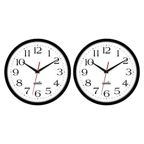 HIPPIH 2 Pack Silent Wall Clock, 10 Inch Non Ticking Quiet Digital Sweep