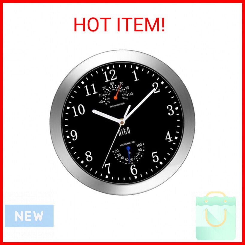 HITO 10 Inch Silent Wall Clock Battery Operated Non Ticking Glass Cover Silver A