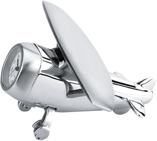 Hi Wing Private Airplane Clock, 4 by 2.75-Inch, V, Silver