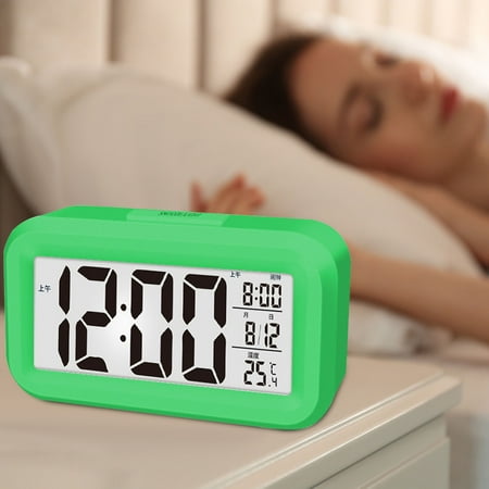 Hohaski Radio Alarm Clocks for Bedrooms Upgraded Digital Alarm Clock 4.3In Led Display with Temperature Larger Lound Light Control Portable Snooze Calendar Brightness with Battery Powered Alarm Clock