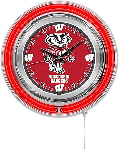 Holland Bar Stool Co. University of Wisconsin (Badger) 15 Double Neon Wall Clock