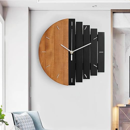 homary 11.8" Rustic Wall Clock Abstract Wood Wall Clocks for Living Room Creative Analog Clock Home Hanging Artistic Decor Art