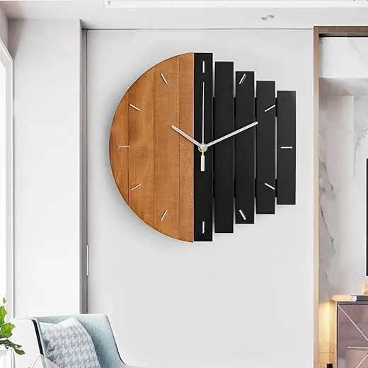 homary 11.8 Rustic Wall Clock Abstract Wood Wall Clocks for Living Room Creative Analog Clock Home Hanging Artistic Decor Art