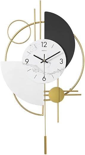 homary Modern 16.5 Inch Clocks for Living Room, Decorative Gold Wall Clocks, 3D Round Big Wall Clock, Pendulum Geometric Mute Metal Digital Home Clock